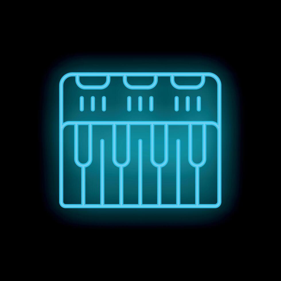 Blue neon icon of a digital musical keyboard synthesizer on black background vector