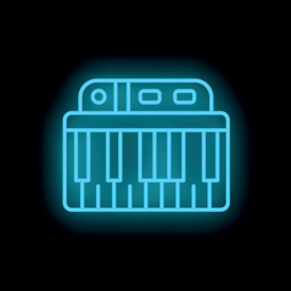Neon blue piano keyboard glowing on black background vector