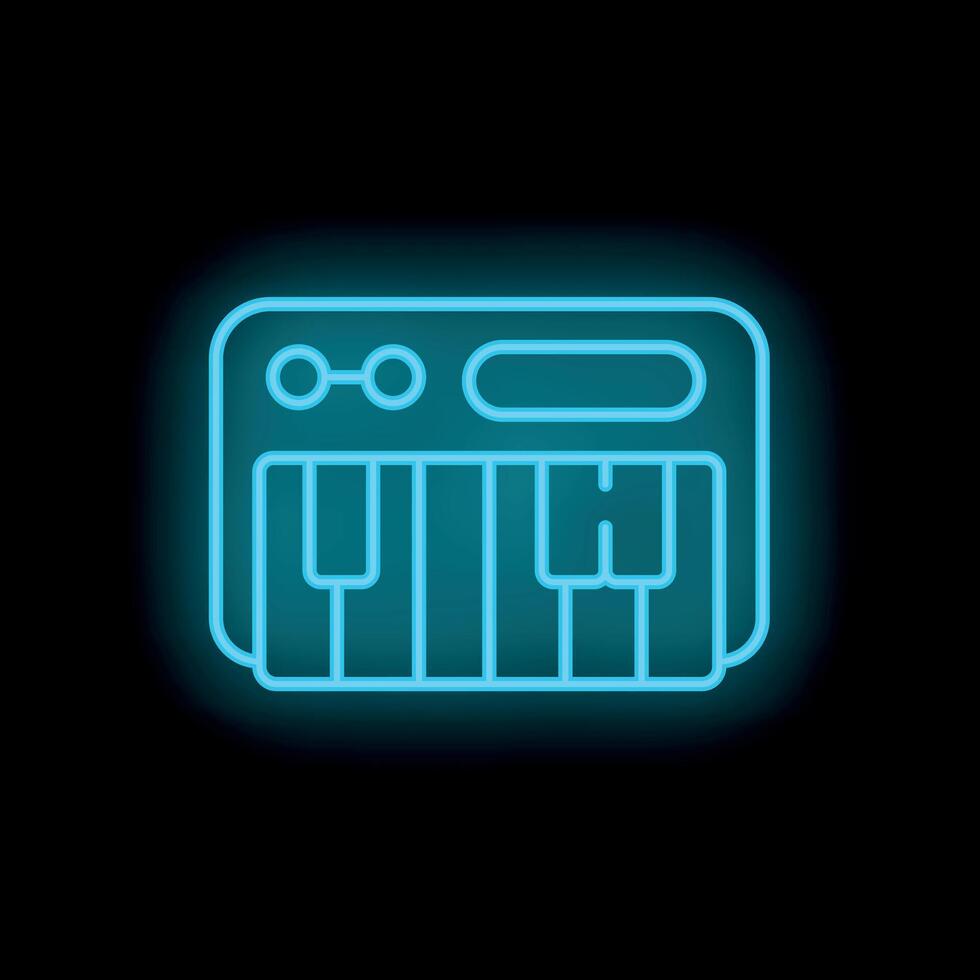 Neon blue synthesizer icon glowing on black background vector