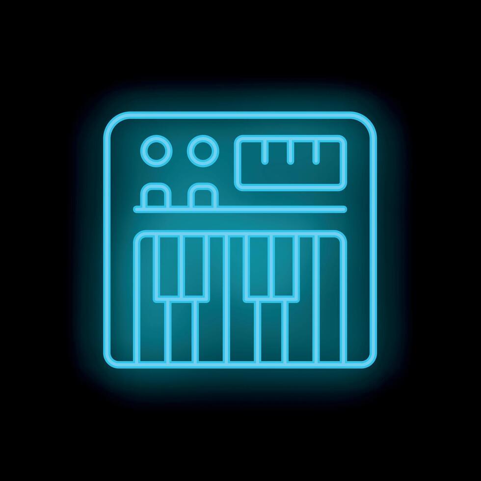 Neon blue synthesizer glowing on black background vector