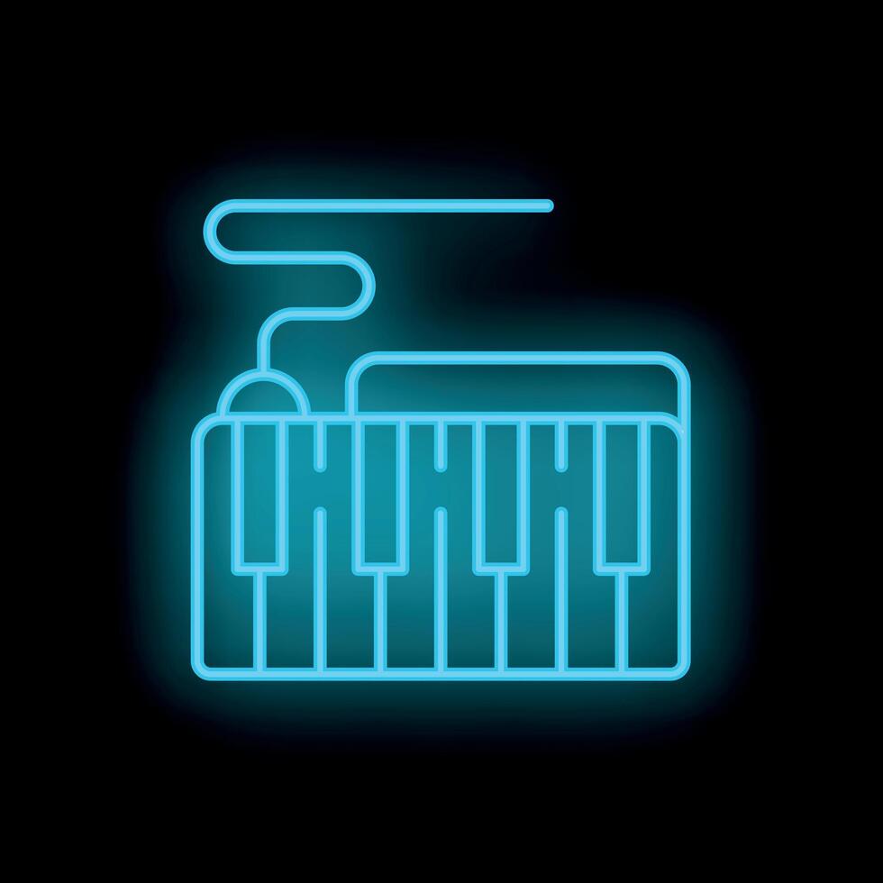 Blue neon sign of electronic piano keyboard synthesizer music instrument vector