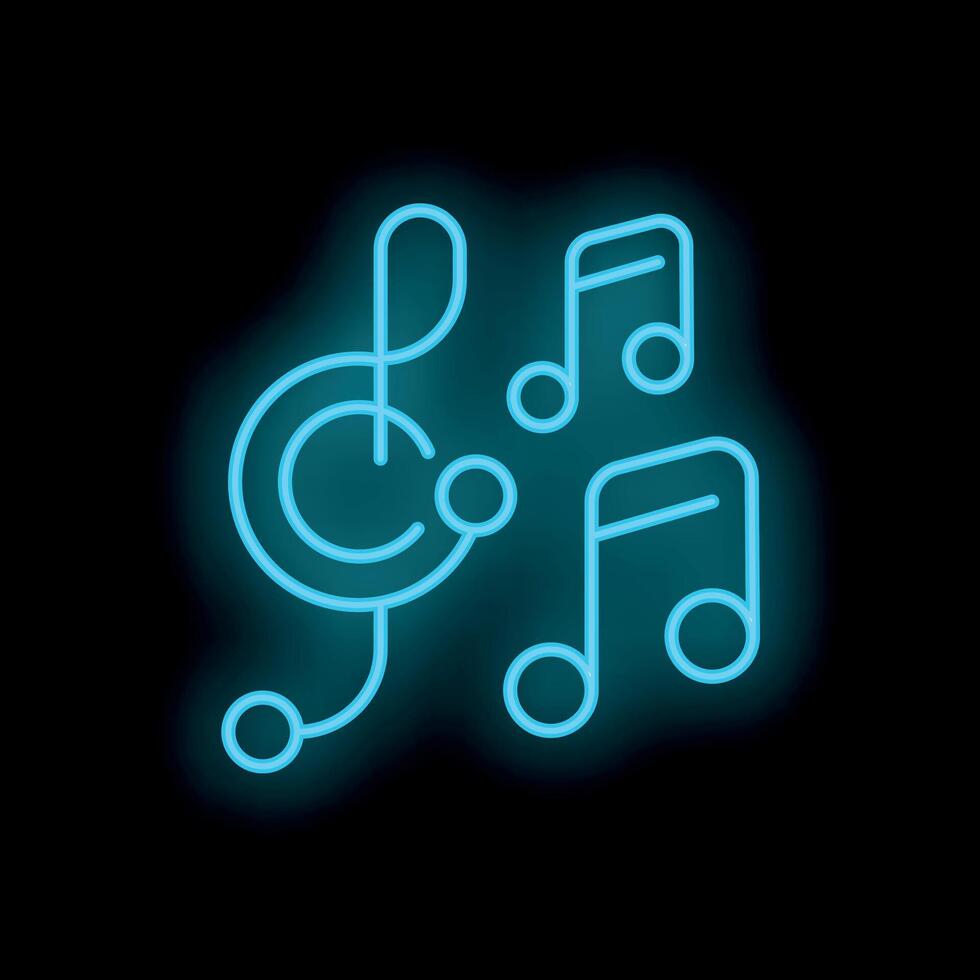 Neon music notes glowing on black background vector