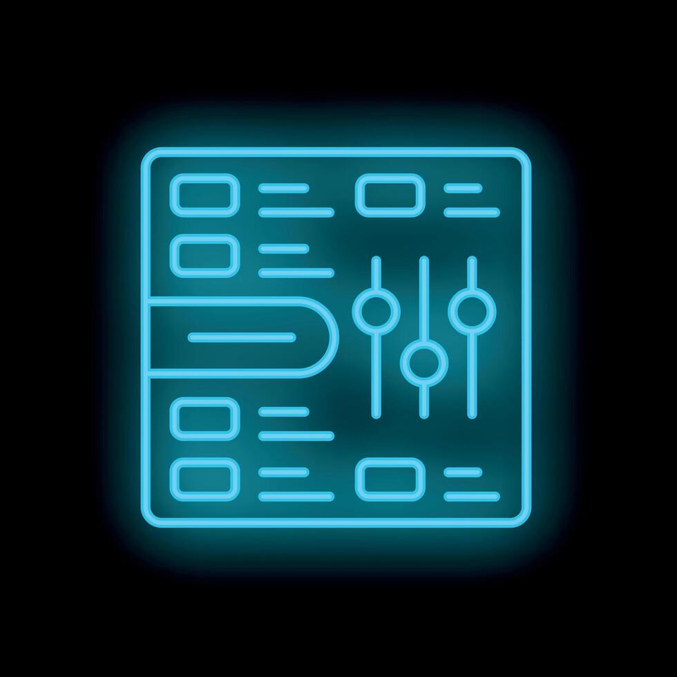 Neon equalizer icon glowing against a black background vector