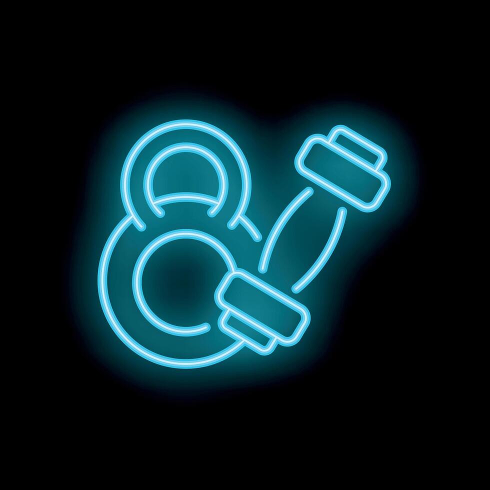 Neon fitness icon showing kettlebell and dumbbell weights vector