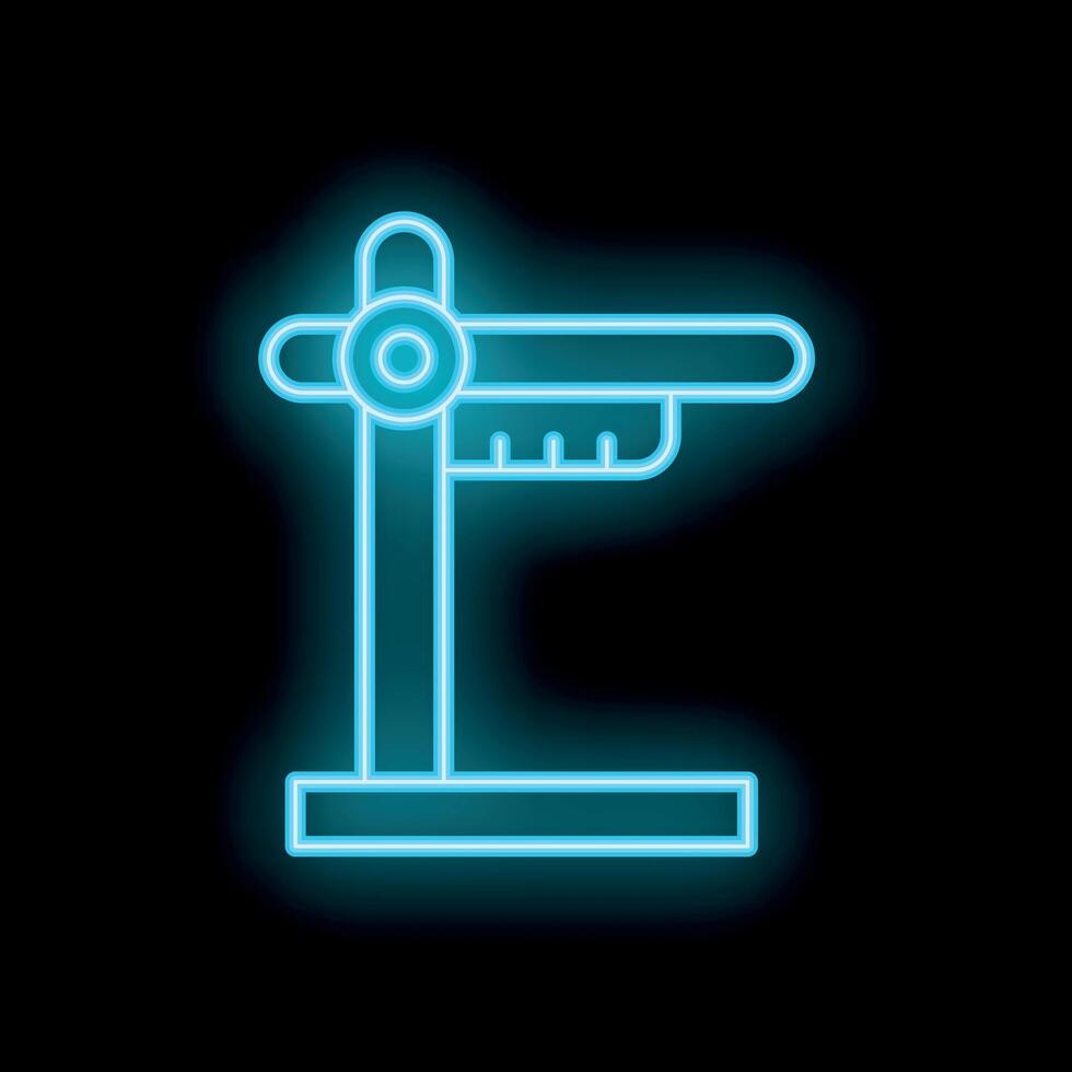 Blue neon icon of a height gauge measuring instrument on black background vector