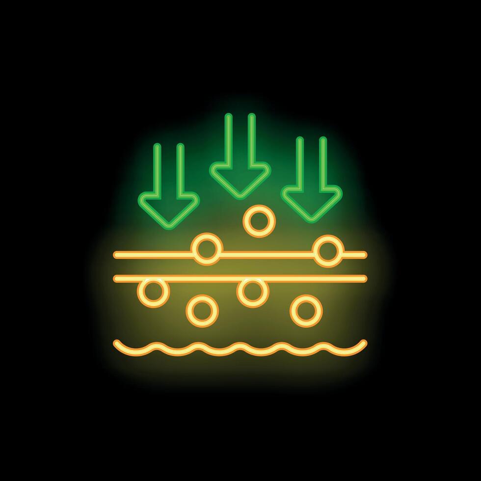 Neon icon of skin layers showing moisturizing effect vector