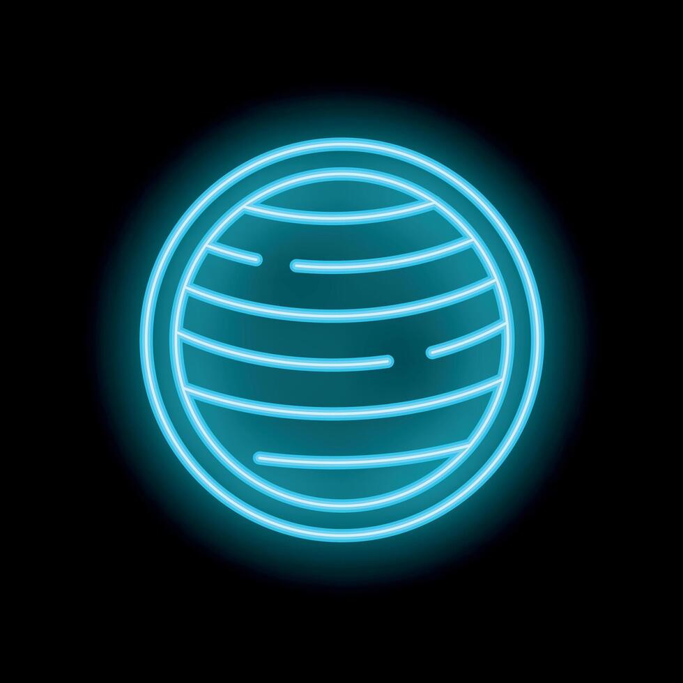 Blue neon sign showing planet jupiter over black background vector