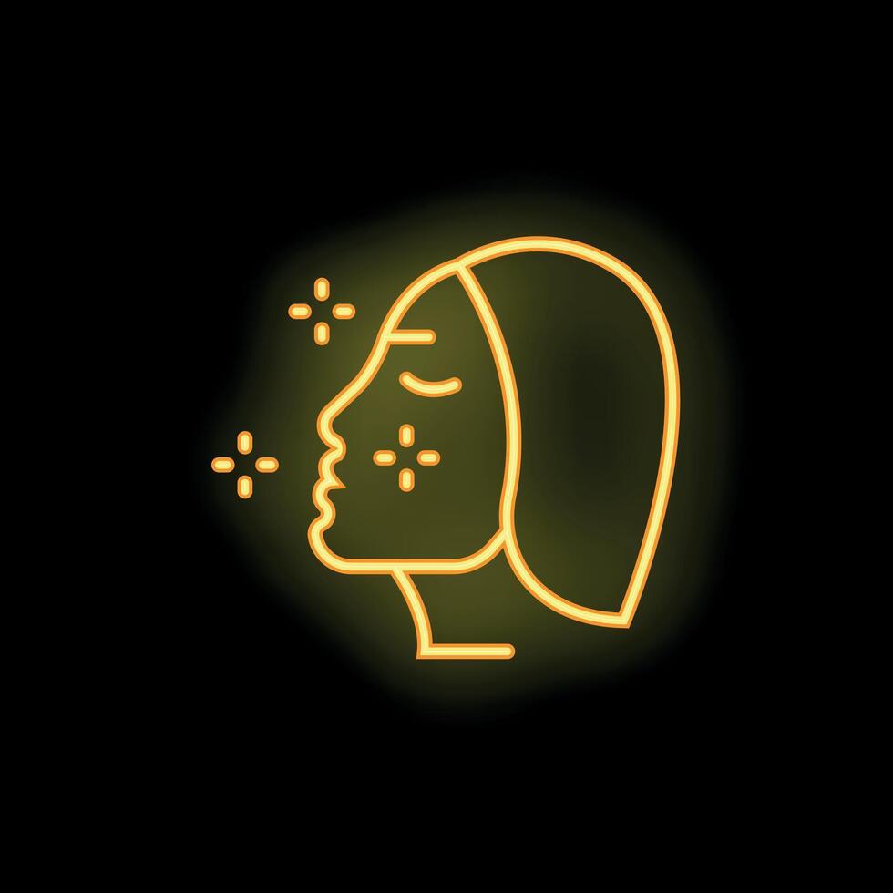 Woman enjoying skincare routine neon sign on black background vector
