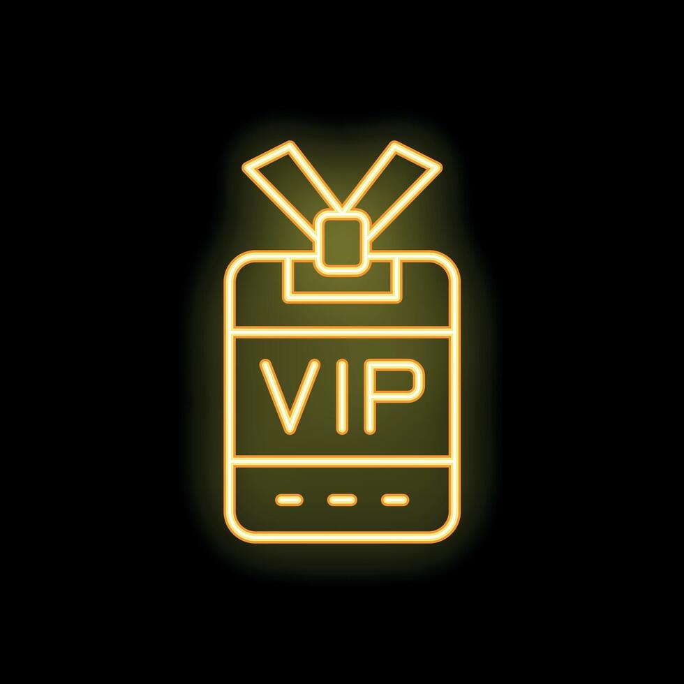 Neon sign depicting a vip pass with a lanyard on a black background vector