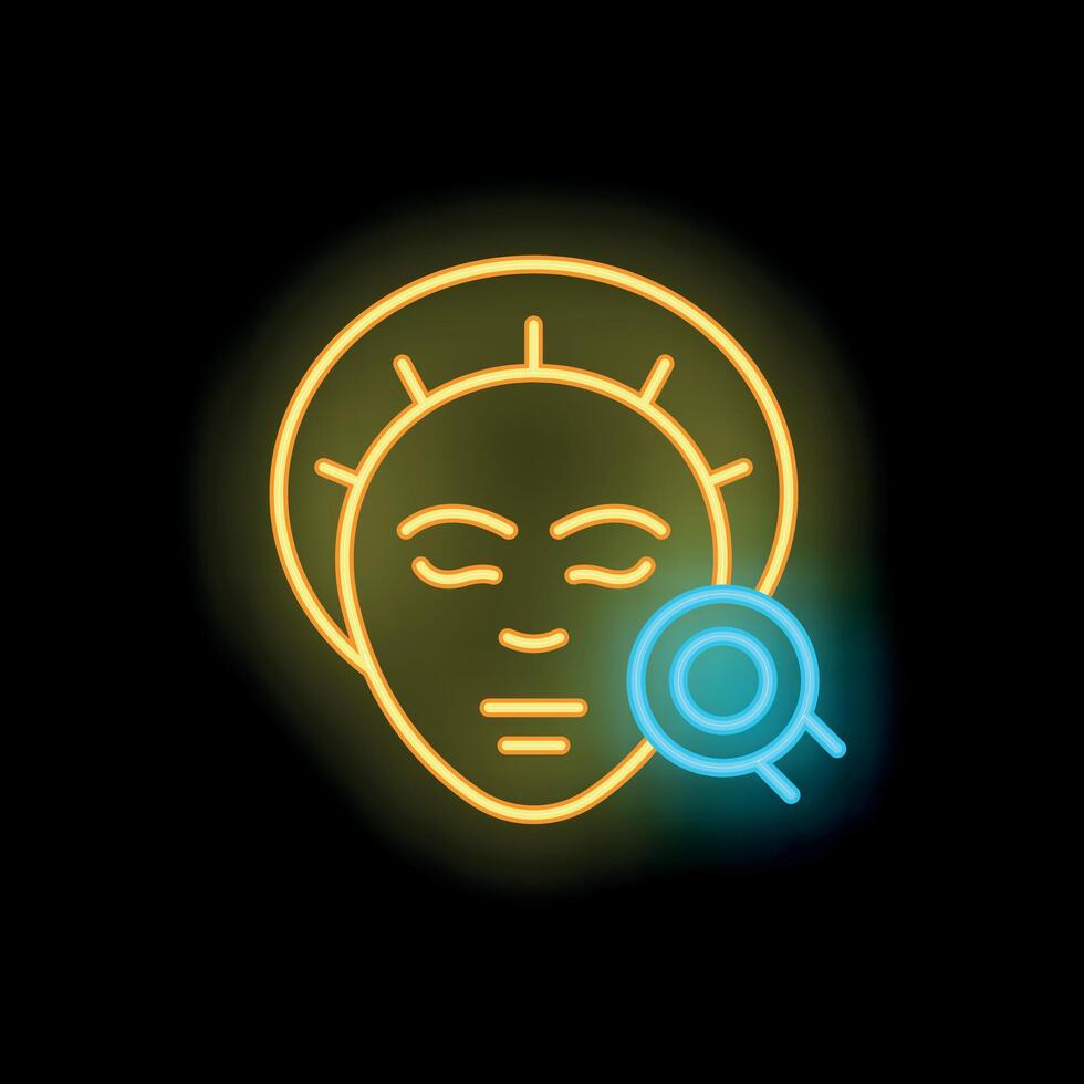 Neon icon of beautician applying laser therapy on woman face vector