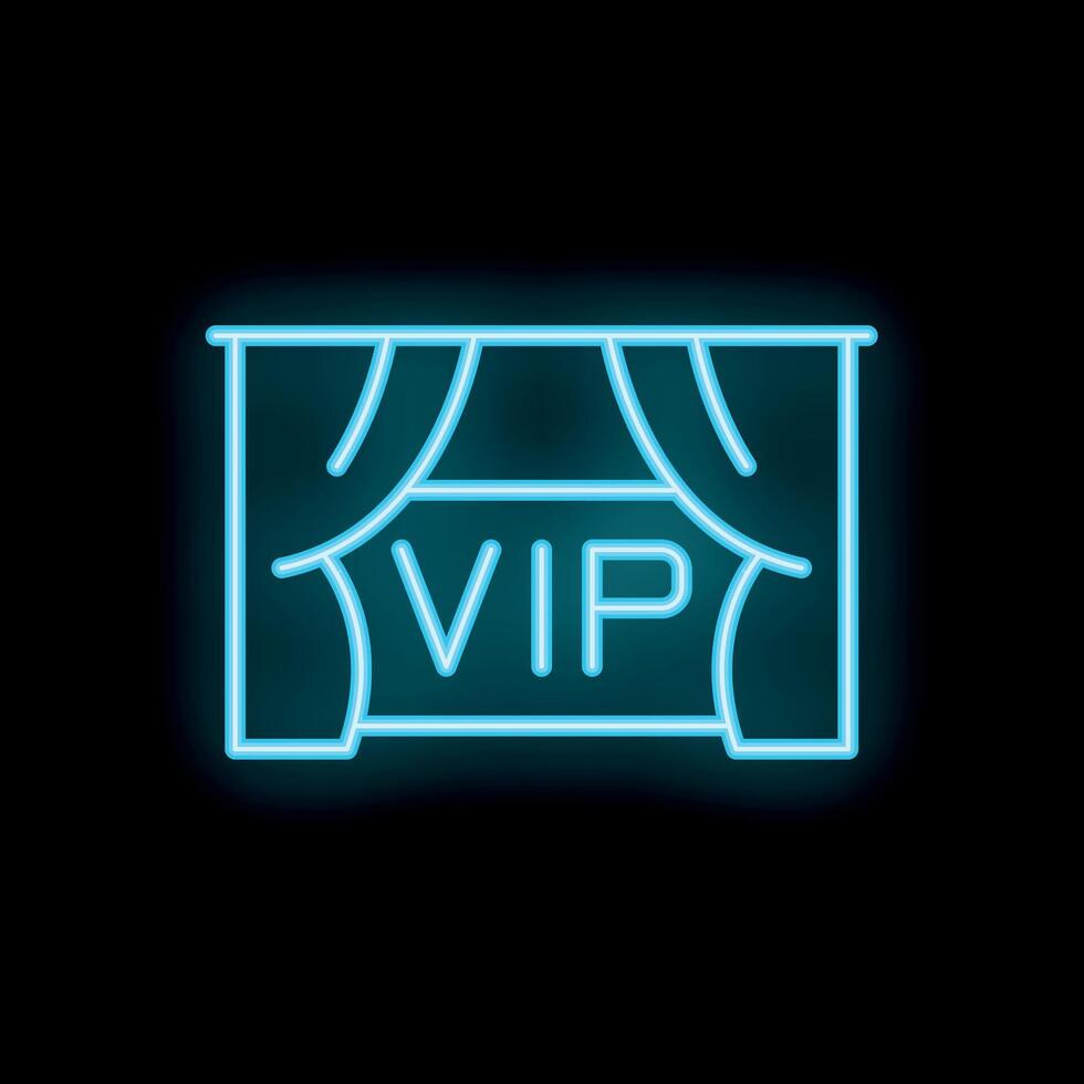 Blue neon sign indicating a vip area, with stage curtains vector