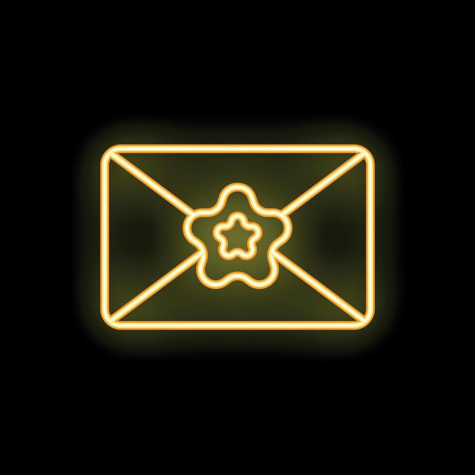 Neon envelope with a flower seal glowing on black background vector