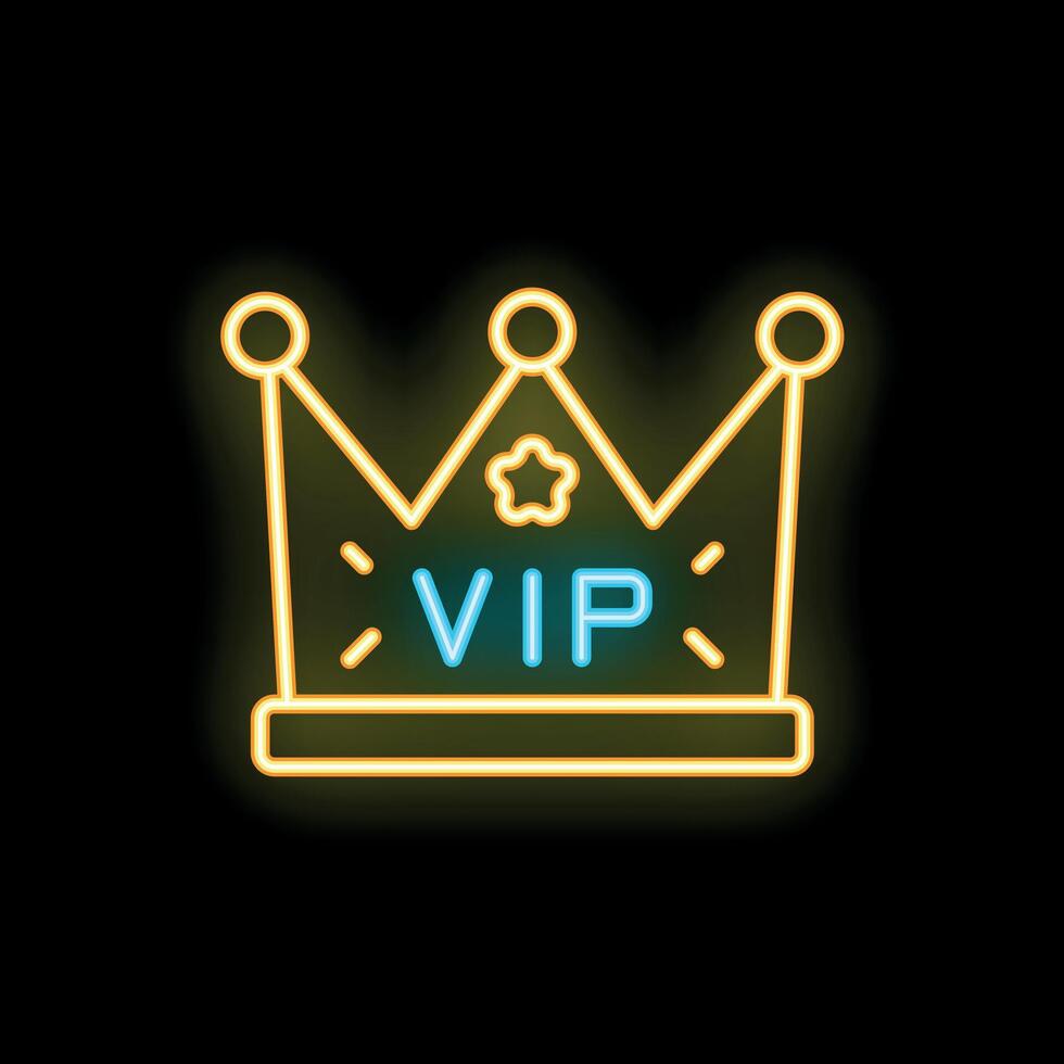 Neon sign of a crown with vip text glowing on wall vector