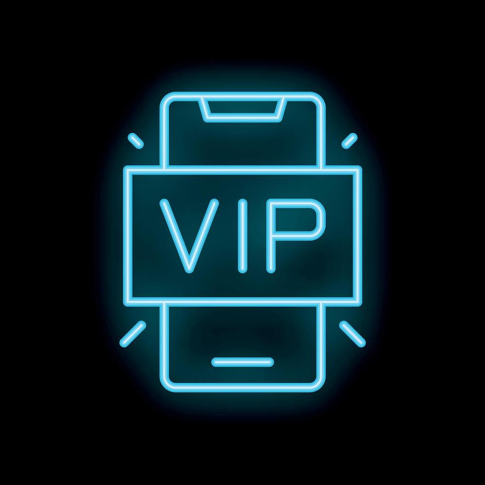 Neon sign showing vip mobile phone icon glowing vector