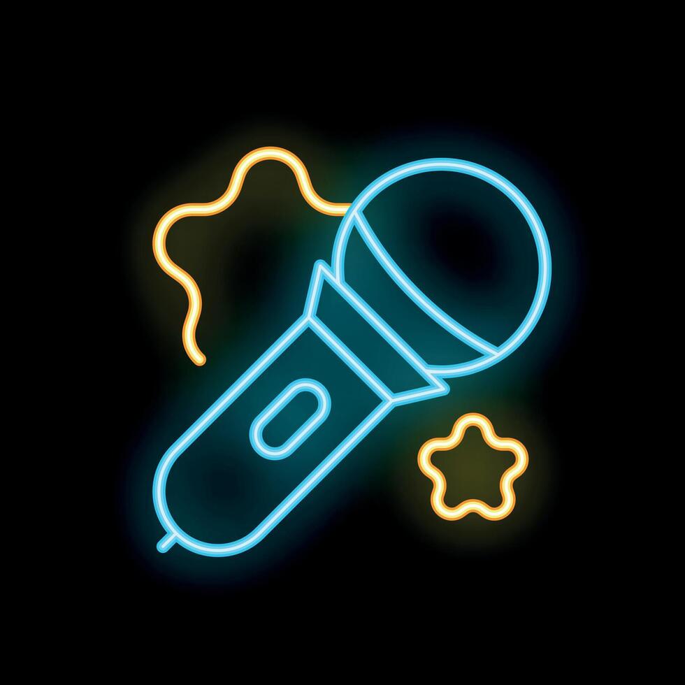 Neon microphone glowing on black background for karaoke night vector