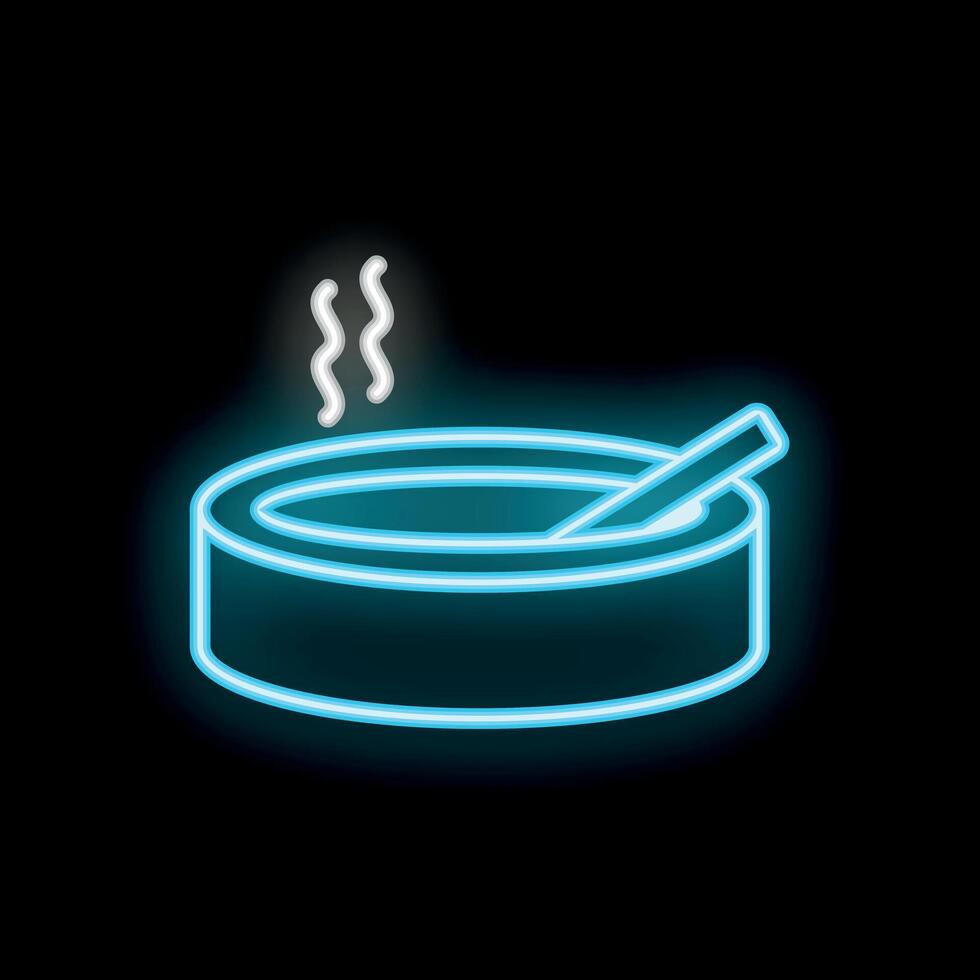 Blue neon sign ashtray with smoke and cigarette on black background vector