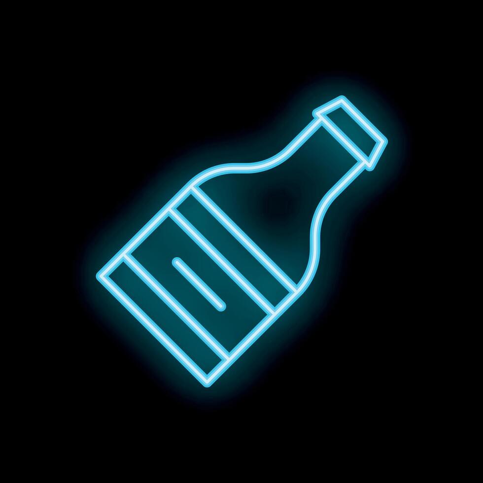 Blue neon sign of bottle shining on black background vector