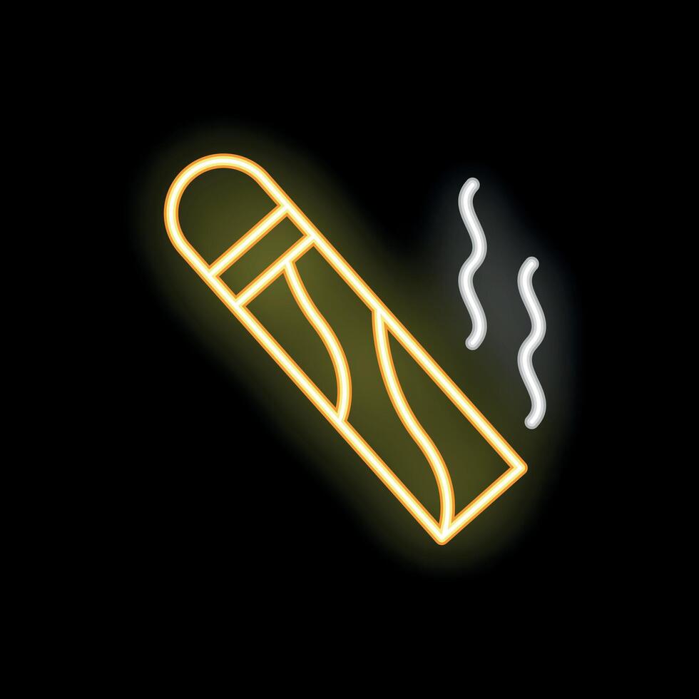 Neon sign representing a lit cigar smoking with smoke coming out vector