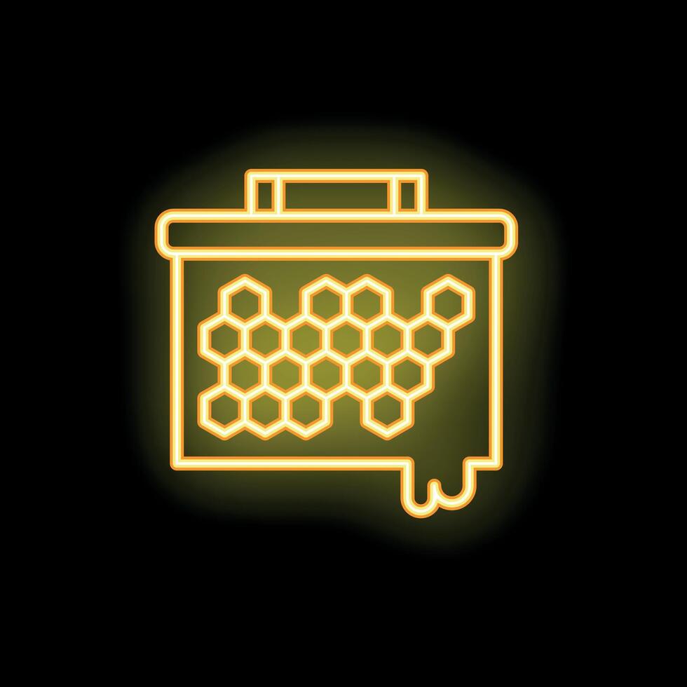 Neon sign of a beehive dripping honey on a black background vector