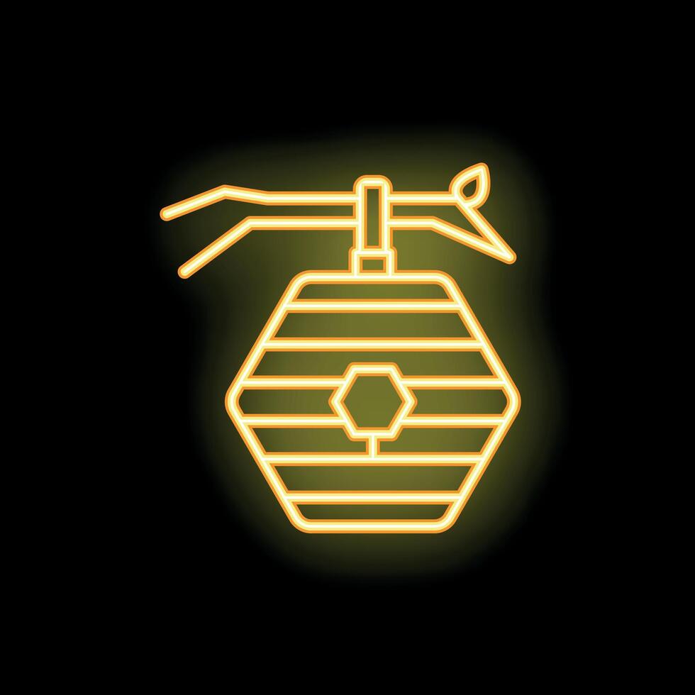 Neon light glowing beehive with honeycomb and stick for apiary logo vector