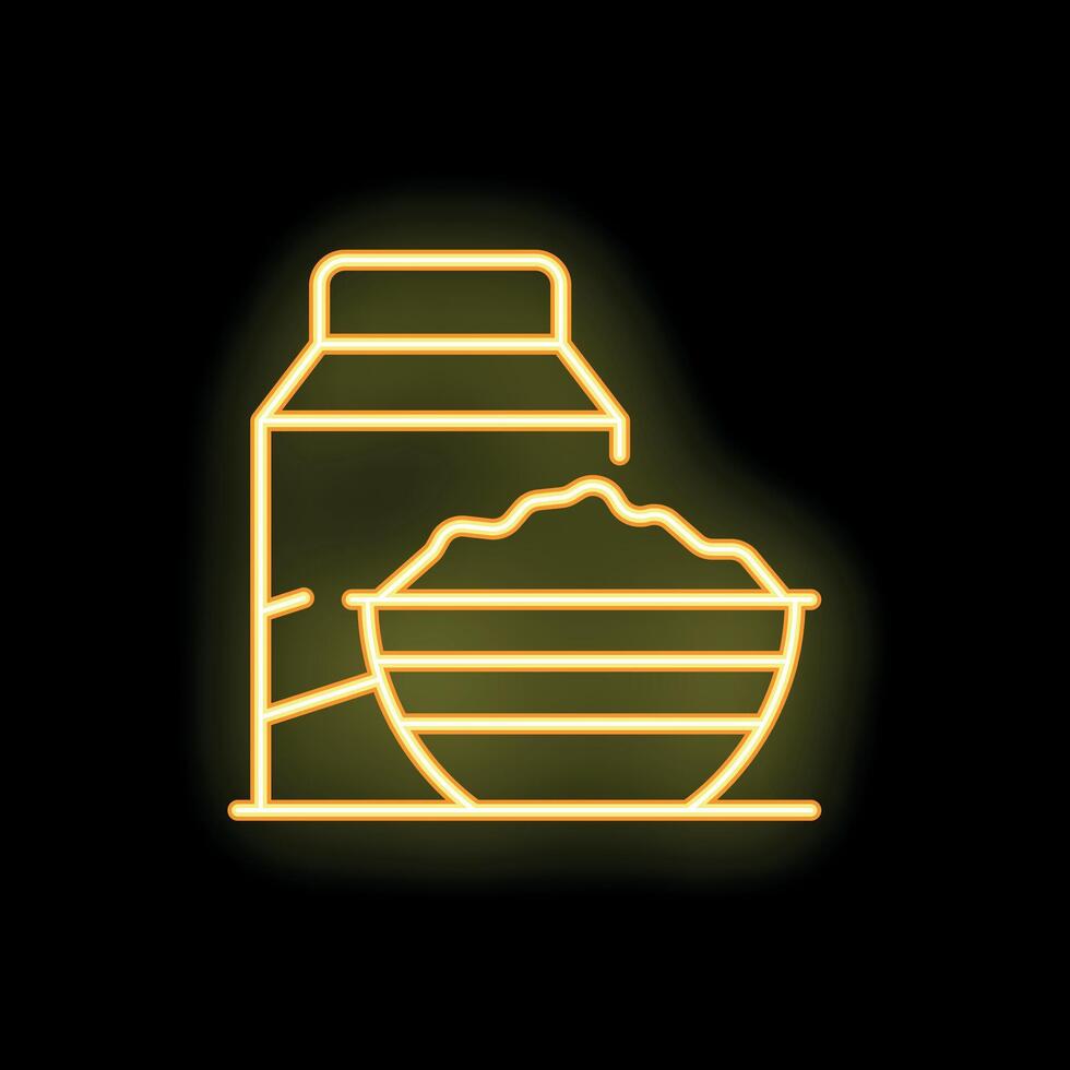 Neon sign of milk carton pouring into bowl vector