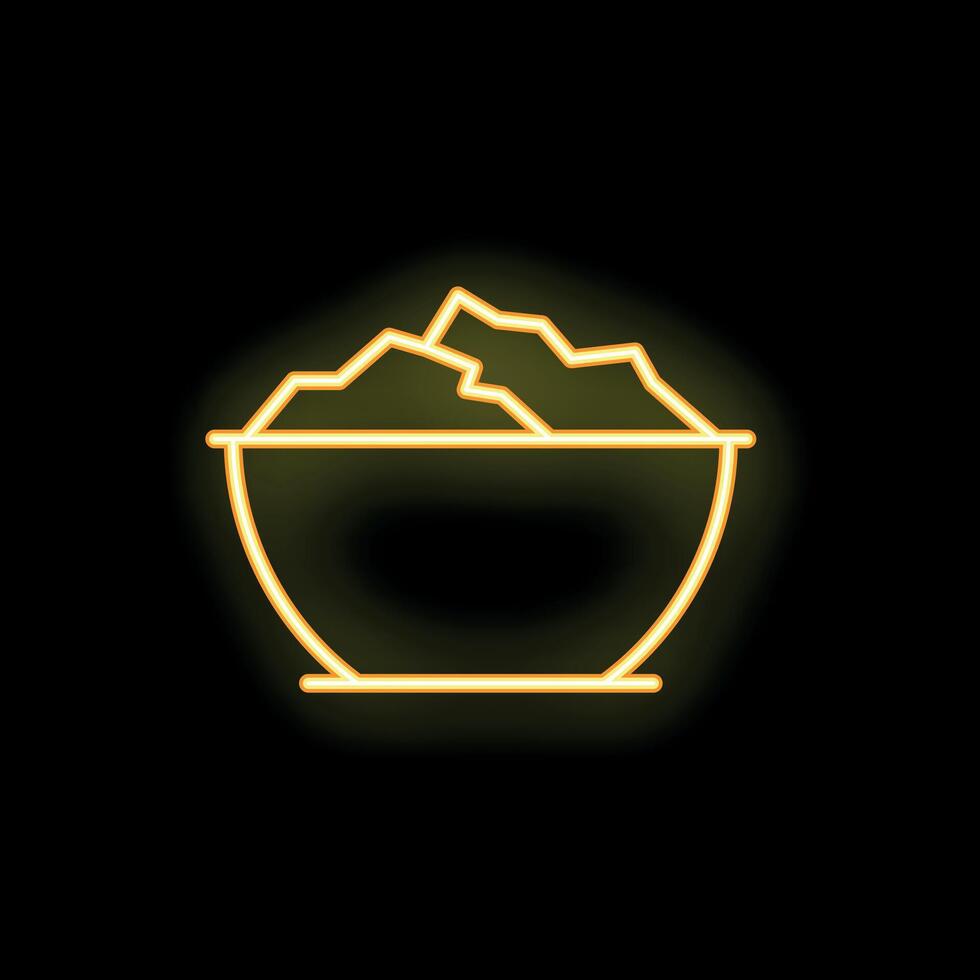 Neon icon of a bowl overflowing with gold nuggets vector