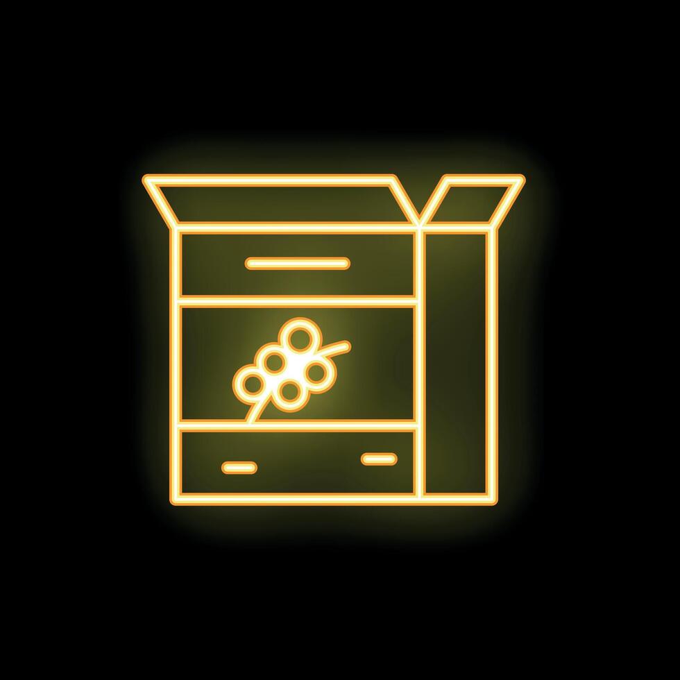 Neon yellow coffee bag packaging icon on black background vector