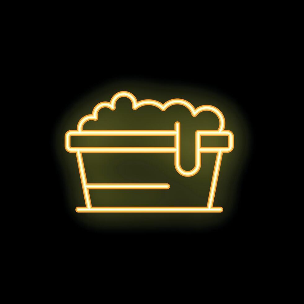 Neon icon of bucket overflowing with soapy water vector