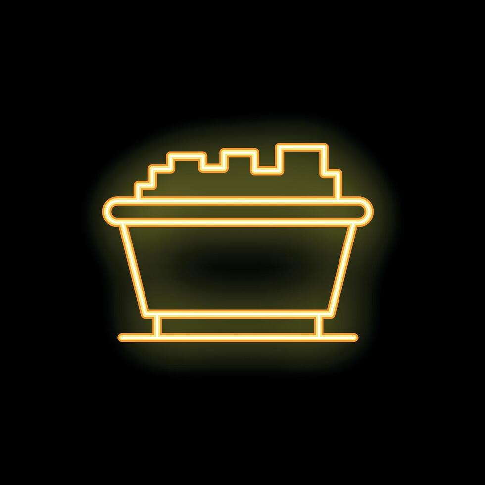 Neon yellow mining cart full of coal on black background vector