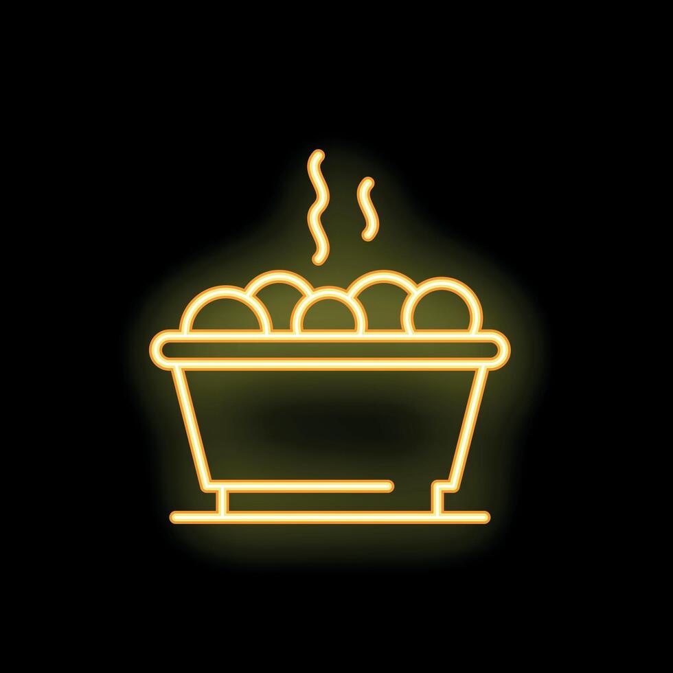 Neon sign of steaming food in square bowl vector