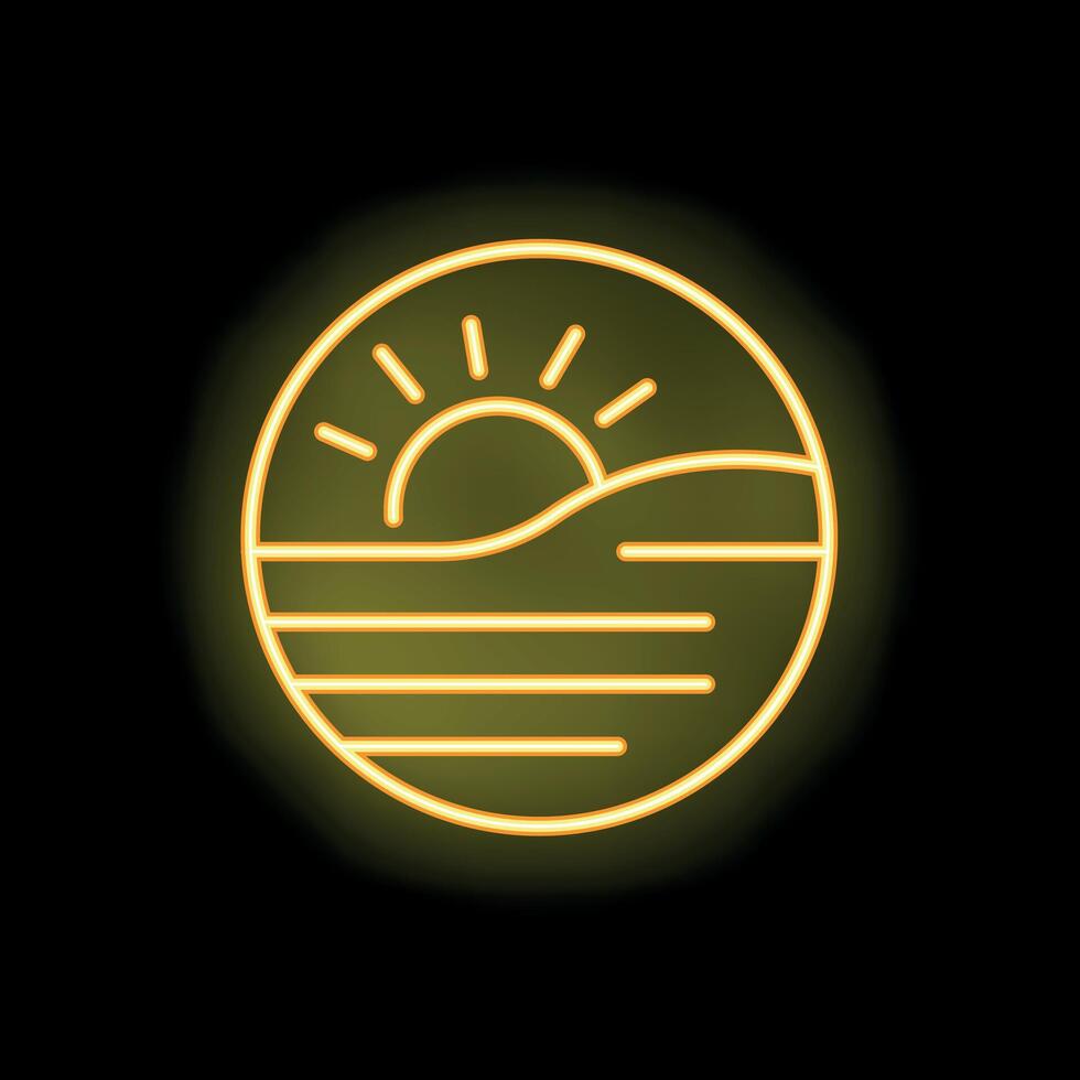 Neon sign representing a sunset on the beach with yellow light vector