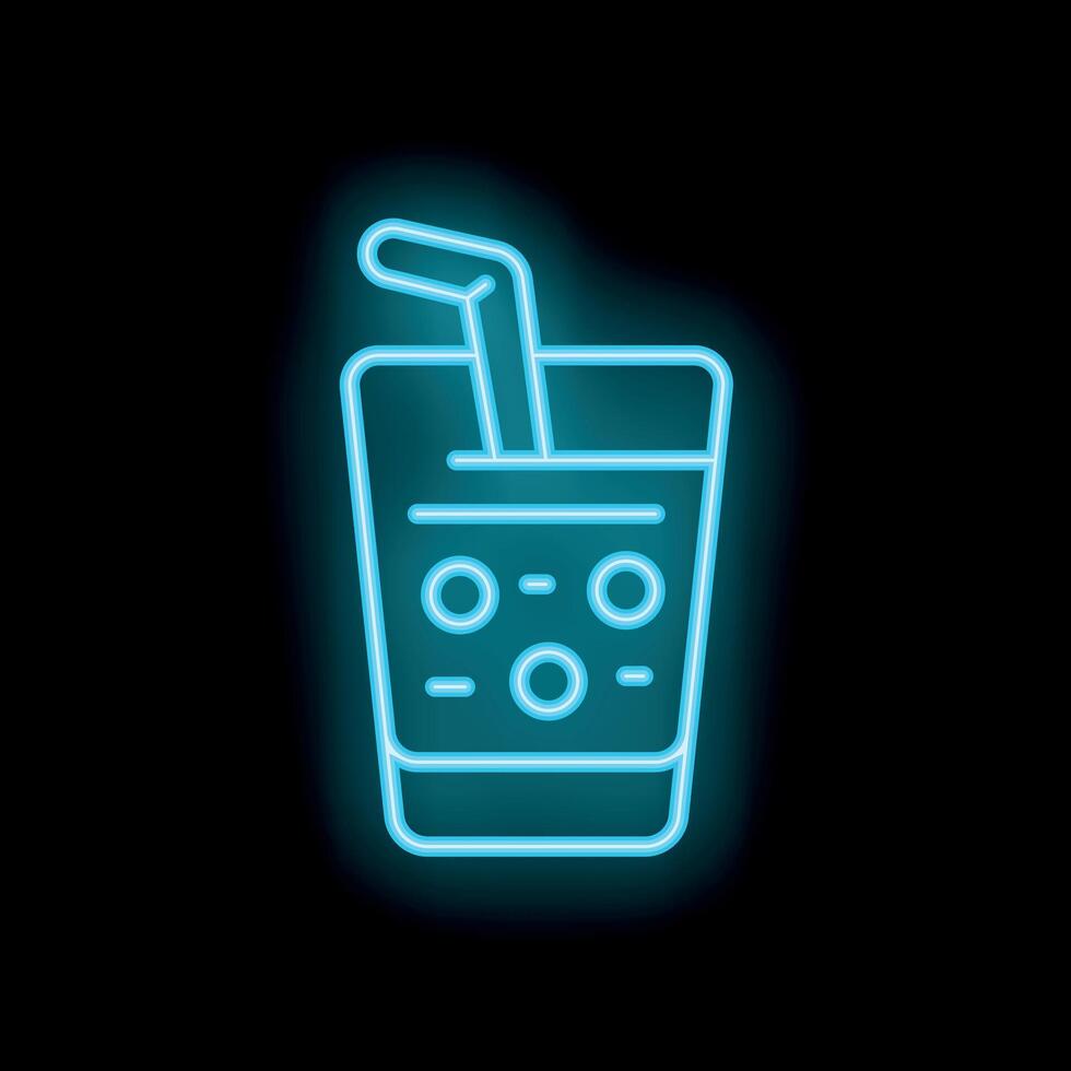 Blue neon sign representing a refreshing drink with bubbles and a straw, perfect for bar, restaurant or pub vector