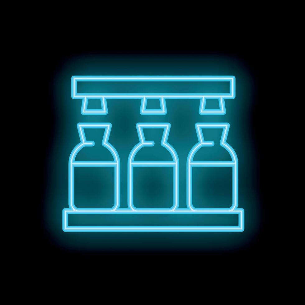 Neon sign of bottles being filled on conveyor belt vector
