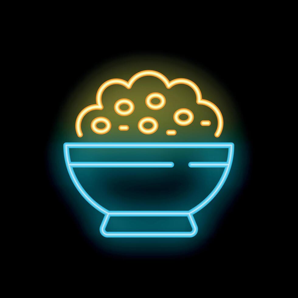 Neon sign of bowl overflowing with food vector