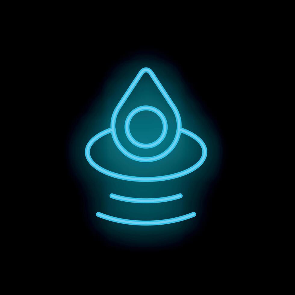 Blue neon icon of a location pin with a signal indicating seismic activity vector