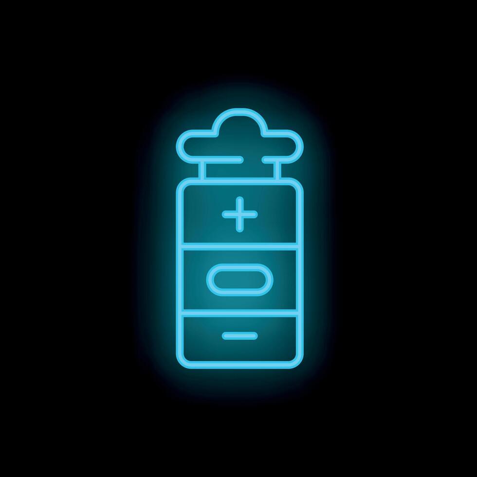 Neon battery icon glowing on dark background vector