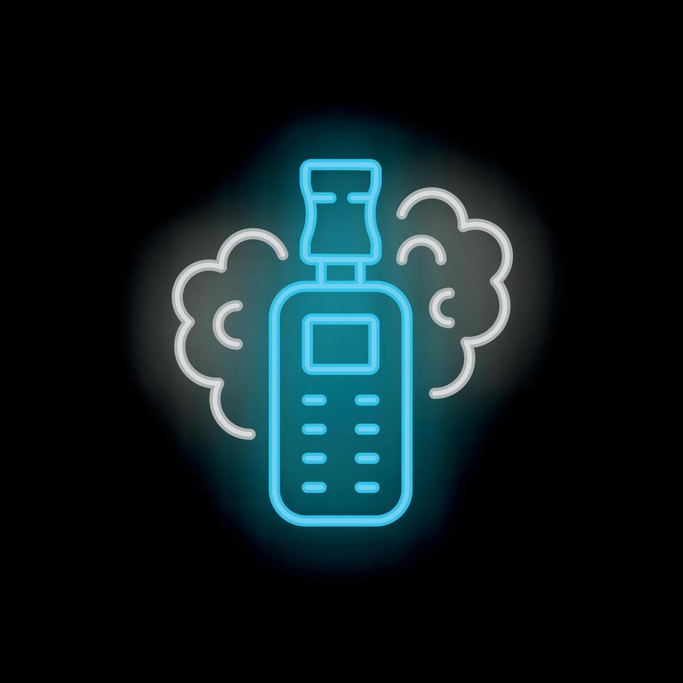 Neon vape smoking electronic cigarette device on black background vector