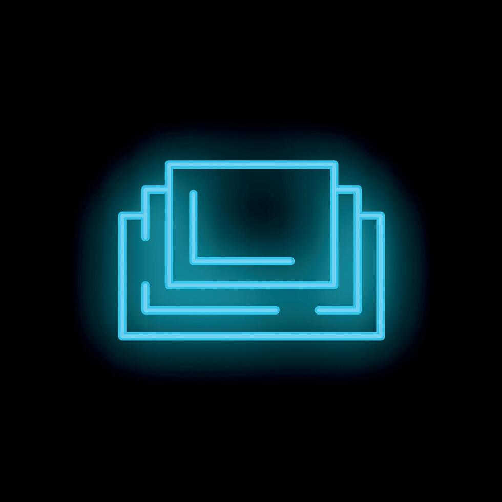 Glowing neon blue layers icon on a black background vector