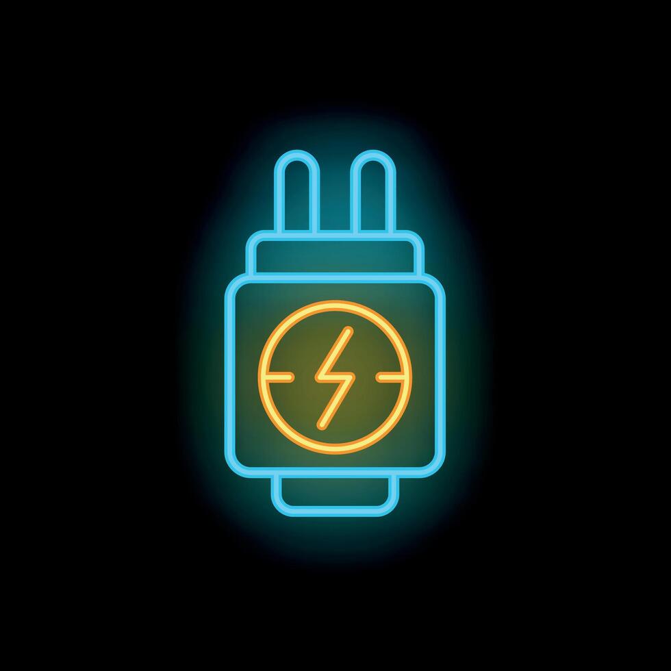 Neon icon of electric plug glowing on black background vector
