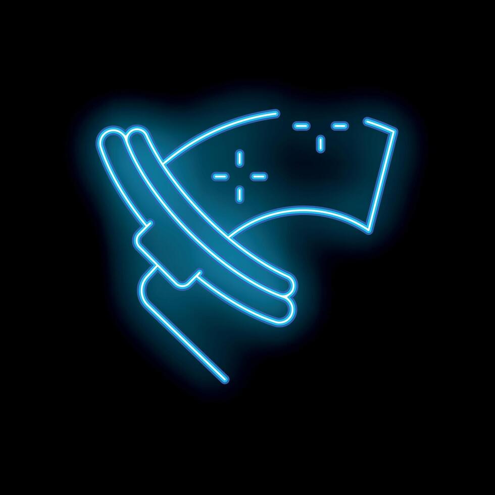 Neon icon of satellite dish receiving signal from space vector