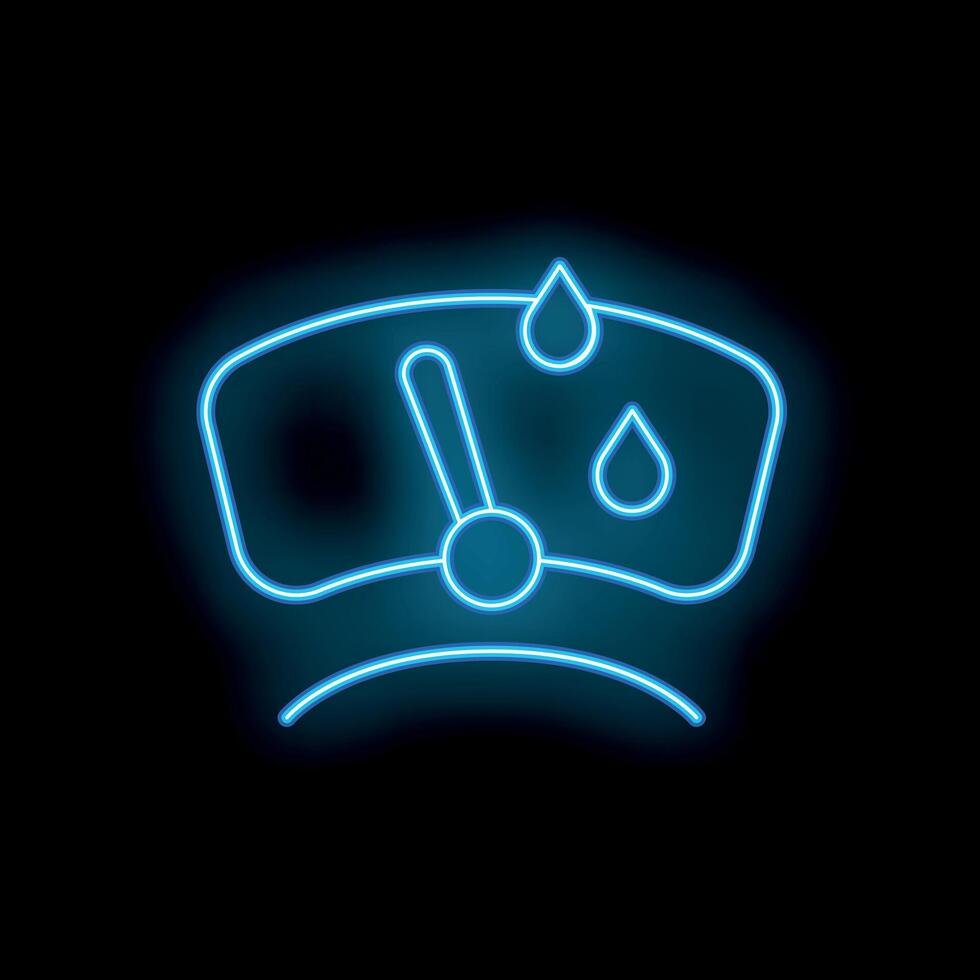 Neon icon of car windshield wiper and rain drops vector