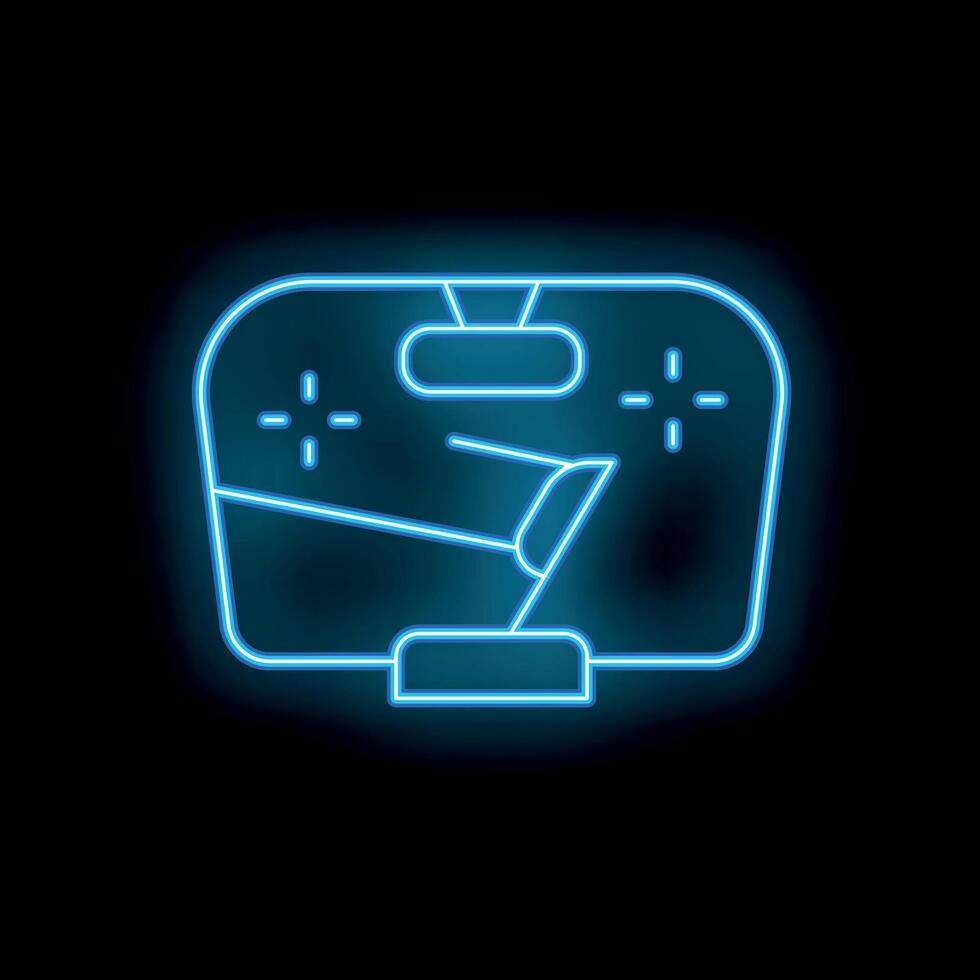 Airplane window neon sign showing seat belt sign on vector