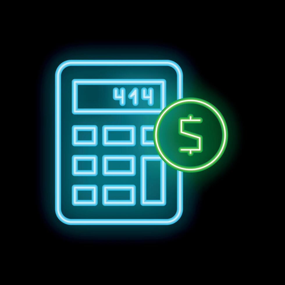 Glowing neon calculator icon showing calculating money concept vector