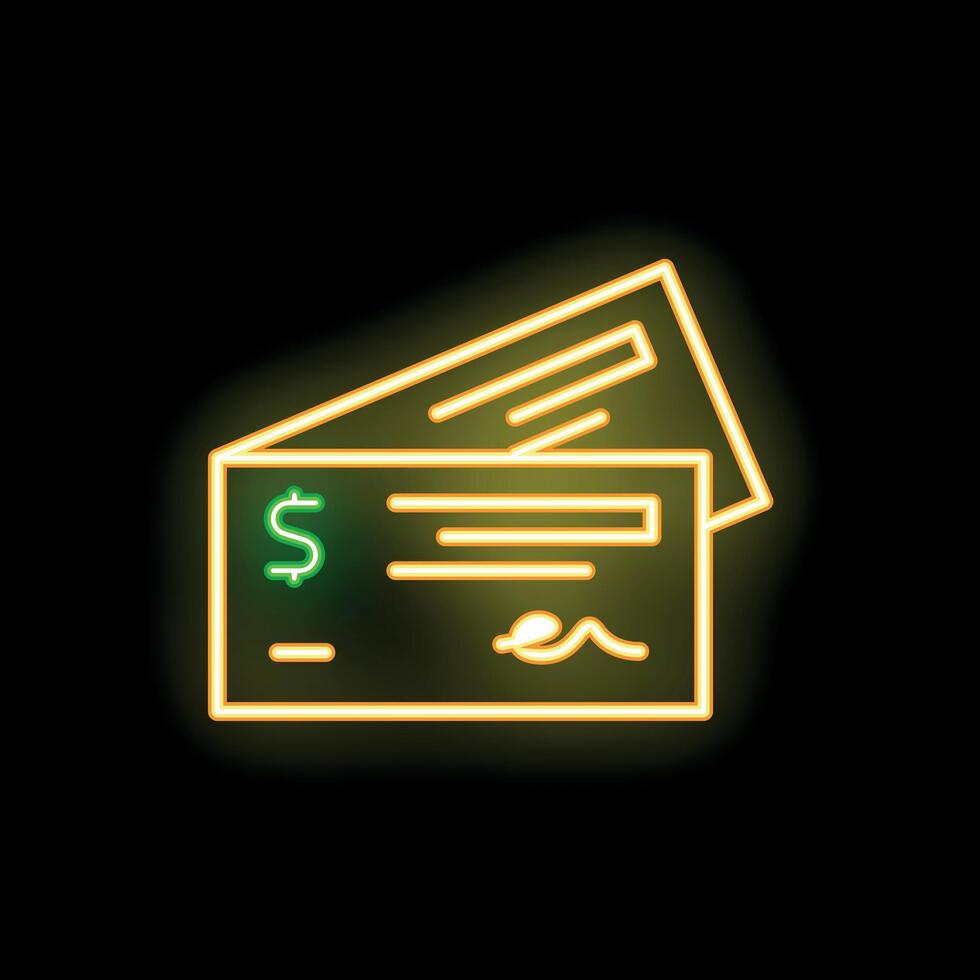Neon bank check glowing on dark background vector