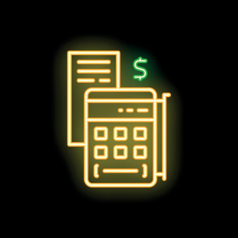 Neon sign of a dataterminal printing a receipt for payment vector