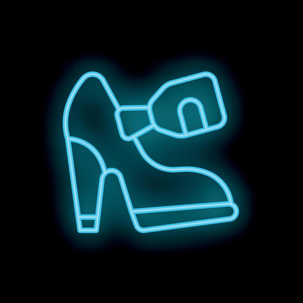 Blue neon sign of a high heel shoe glowing on black background vector