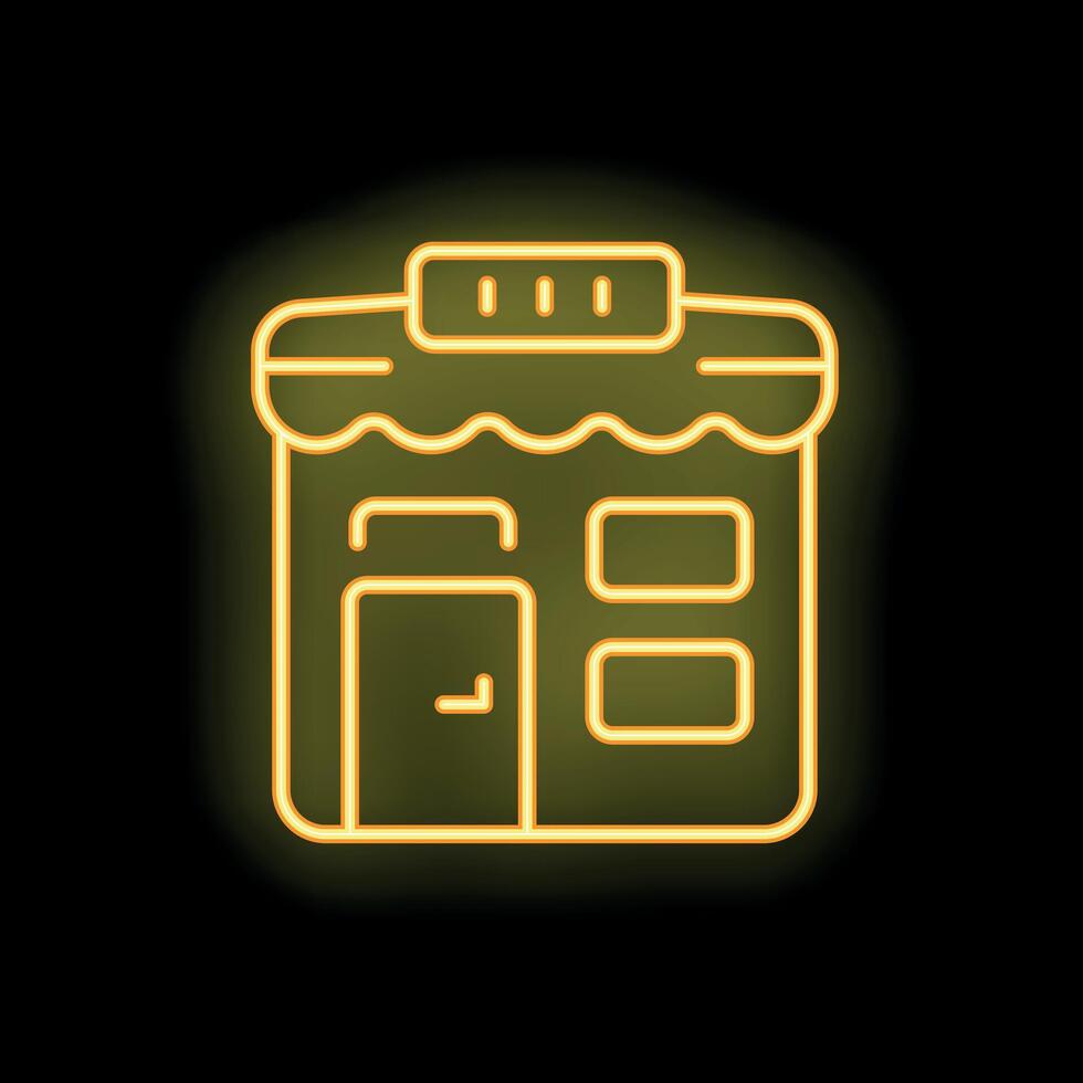 Glowing neon sign depicting a storefront on a black background vector