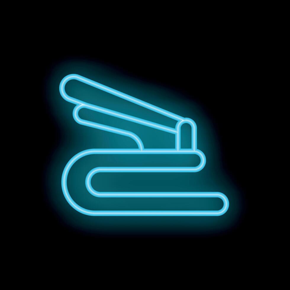 Blue neon stapler icon glowing against dark background vector