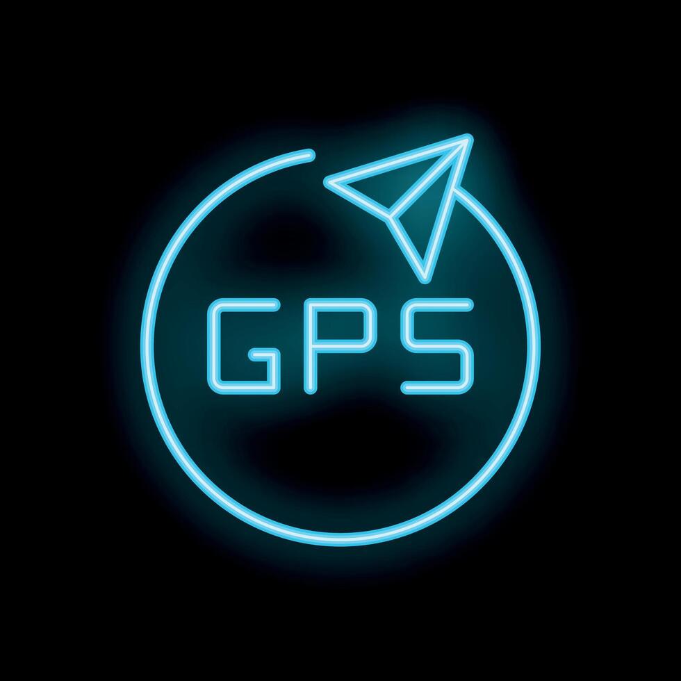 Neon gps navigation icon glowing on black background vector