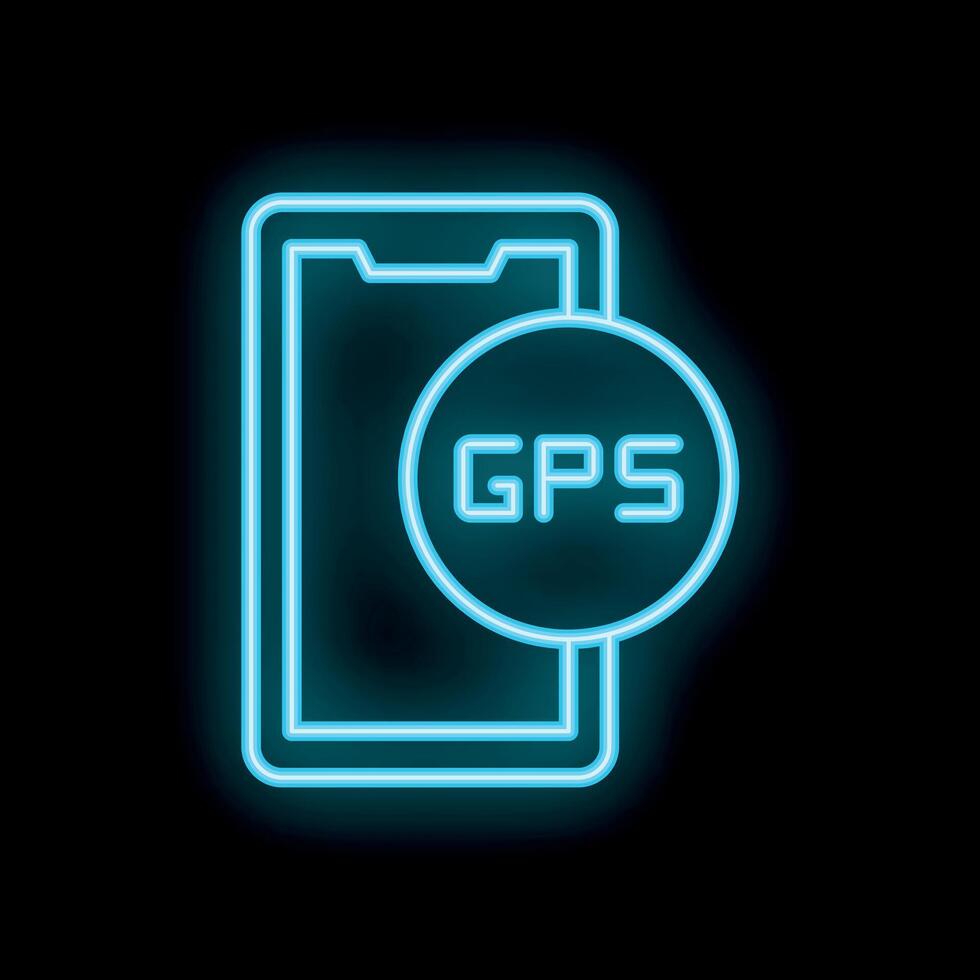 Neon gps icon showing smartphone using gps navigation vector